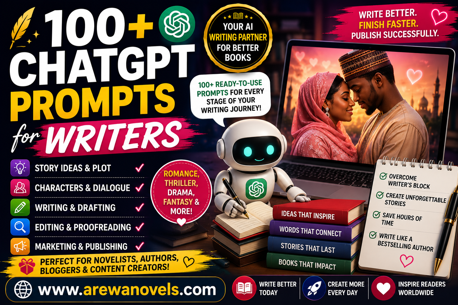 100+ ChatGPT Prompts for Writers in 2026: The Ultimate Collection to Write Better Books, Create Unforgettable Characters & Finish Your Novel Faster